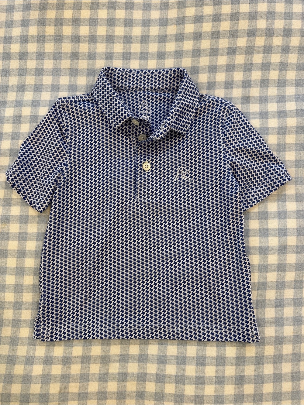 Blue Patterned Short Sleeve Polo Top